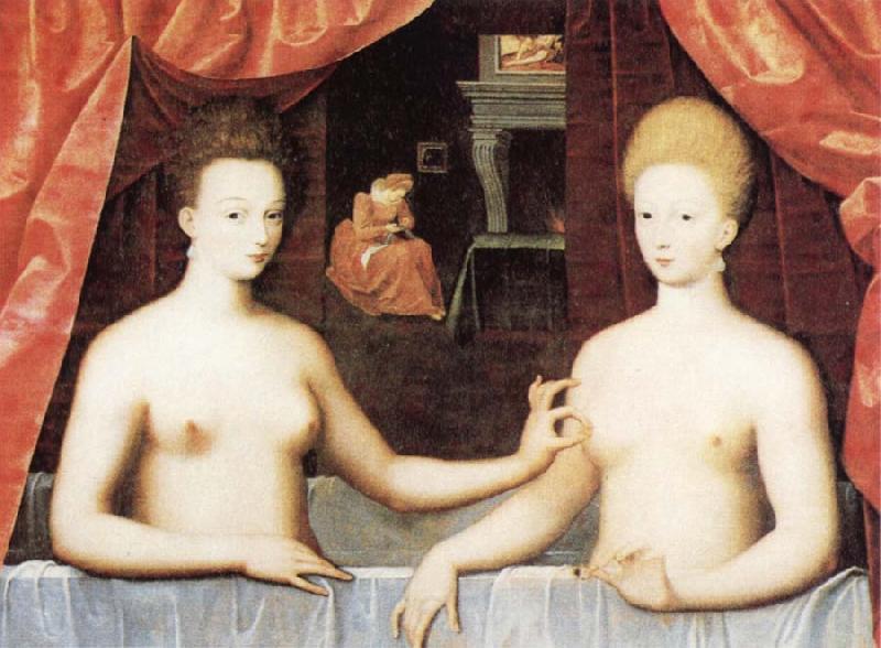 School of Fontainebleau Gabrielle d'Estrees and One of he Sisters in the Bath Norge oil painting art